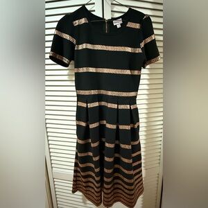LuLaRoe Black Dress with Gold Stripes